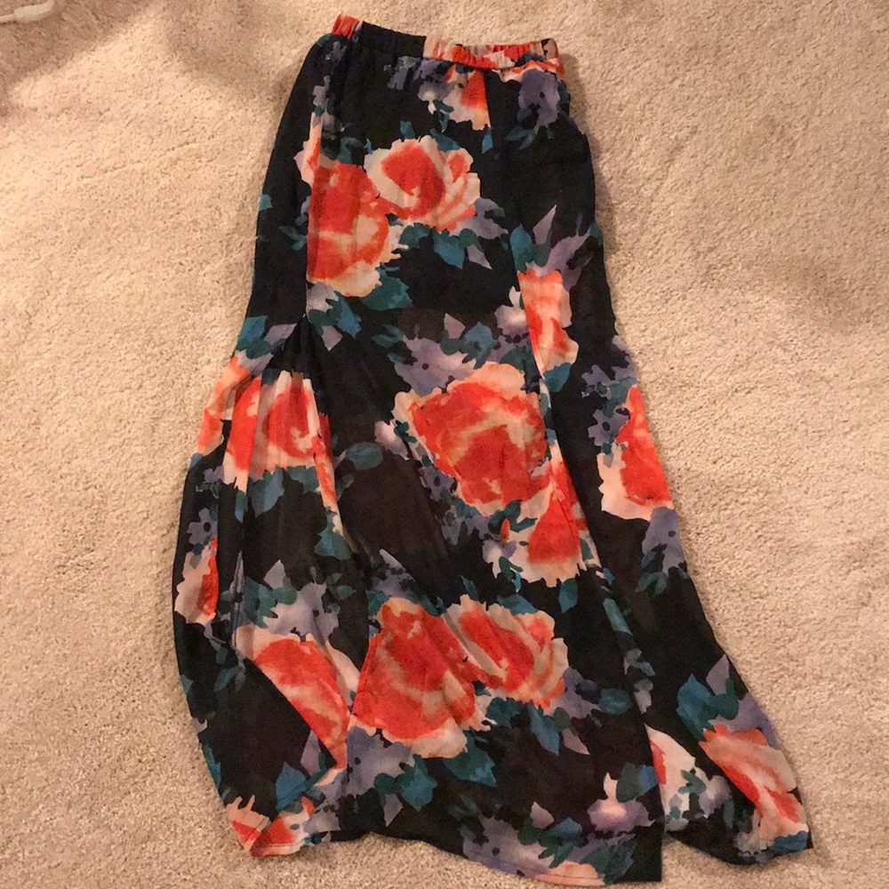 Never worn! Long floral skirt with slit up side